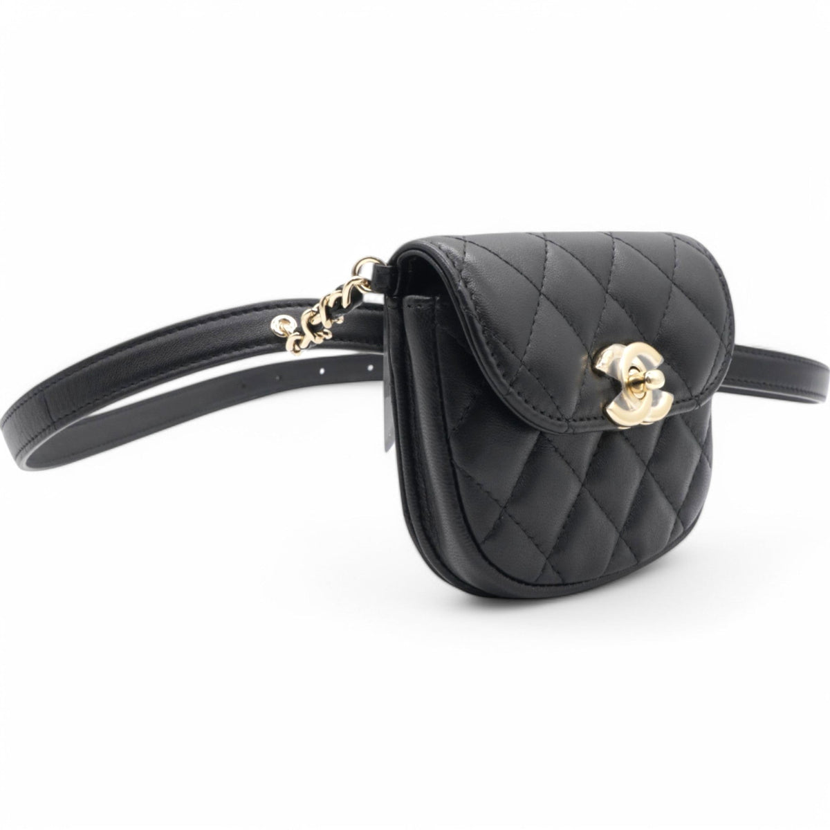Chanel Tweed Lambskin Quilted Waist Bag With Coin Purse Black