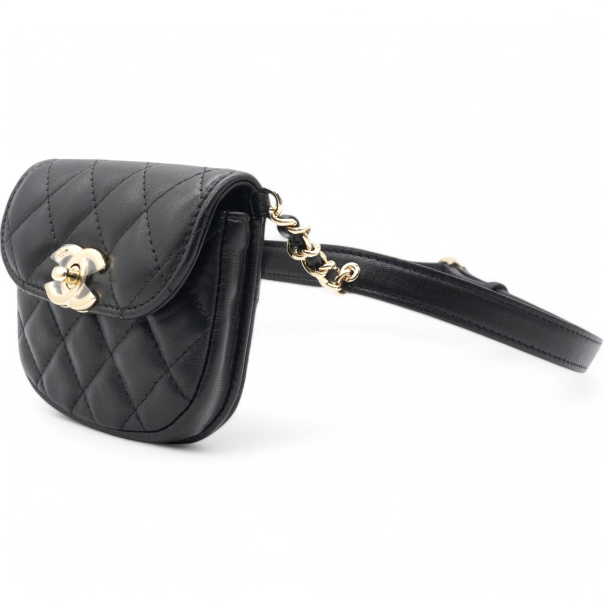 Chanel Tweed Lambskin Quilted Waist Bag With Coin Purse Black
