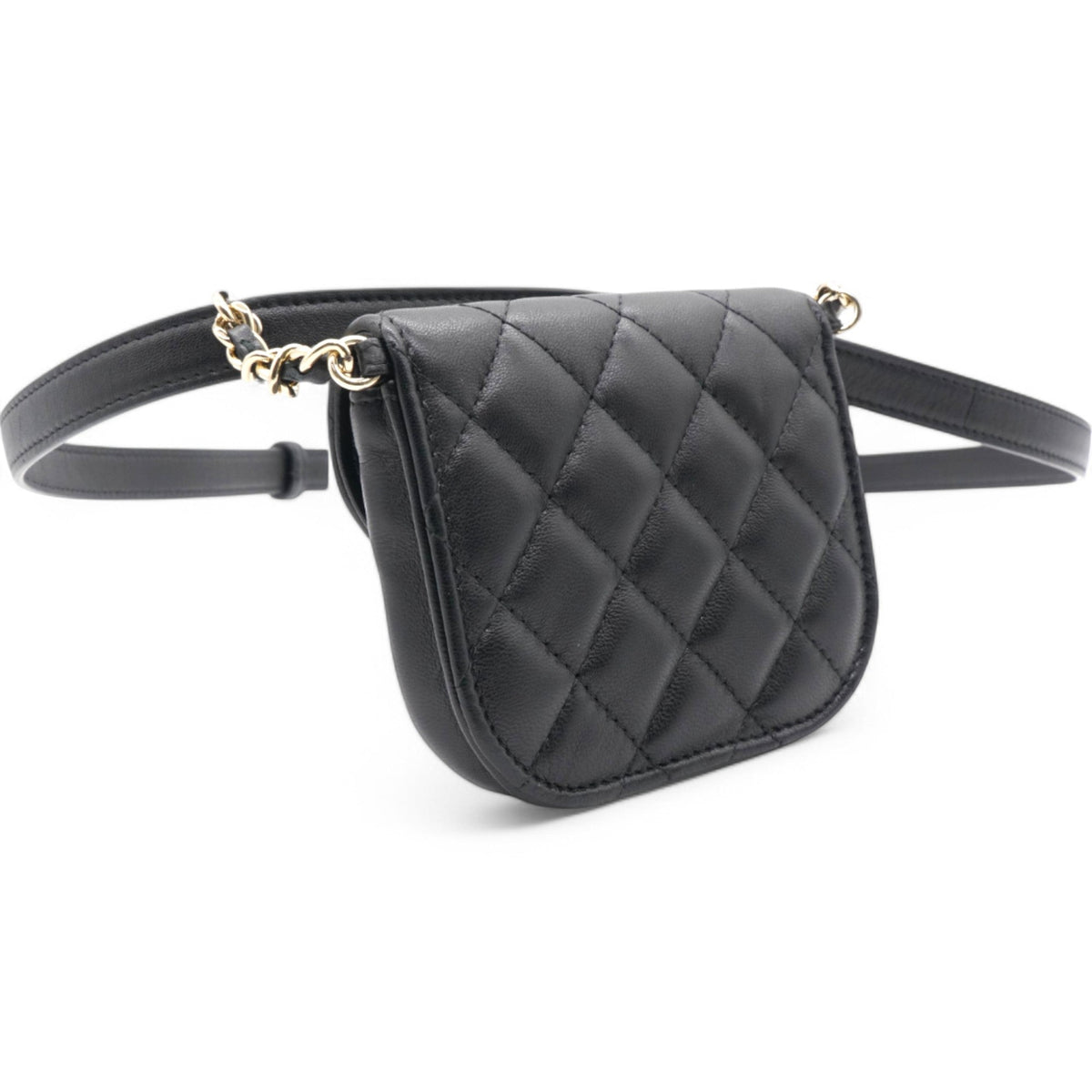 Chanel Tweed Lambskin Quilted Waist Bag With Coin Purse Black