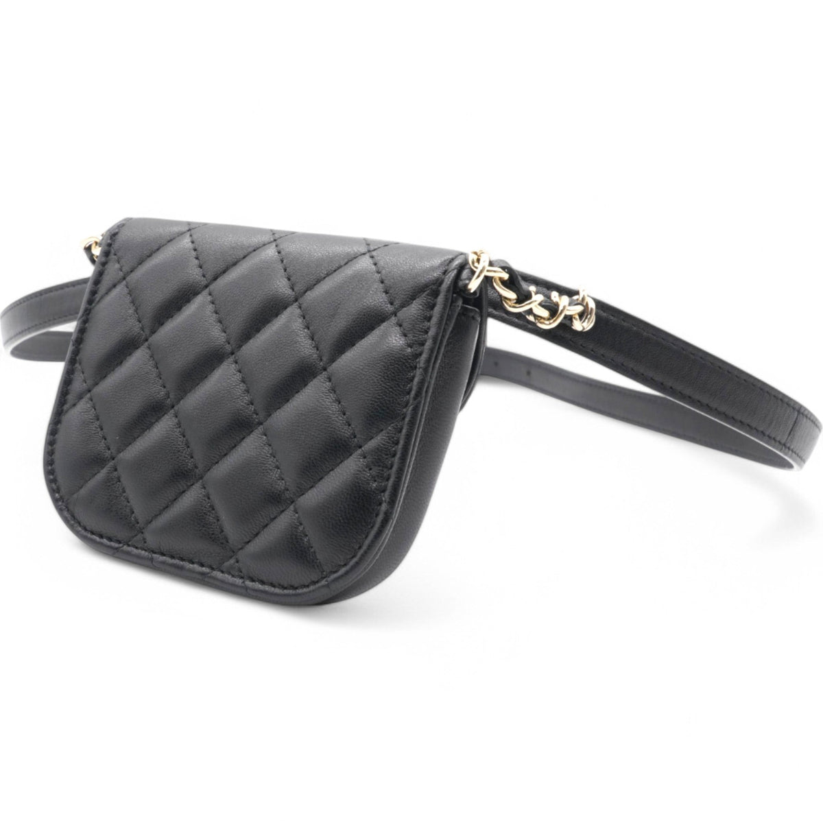 Chanel Tweed Lambskin Quilted Waist Bag With Coin Purse Black