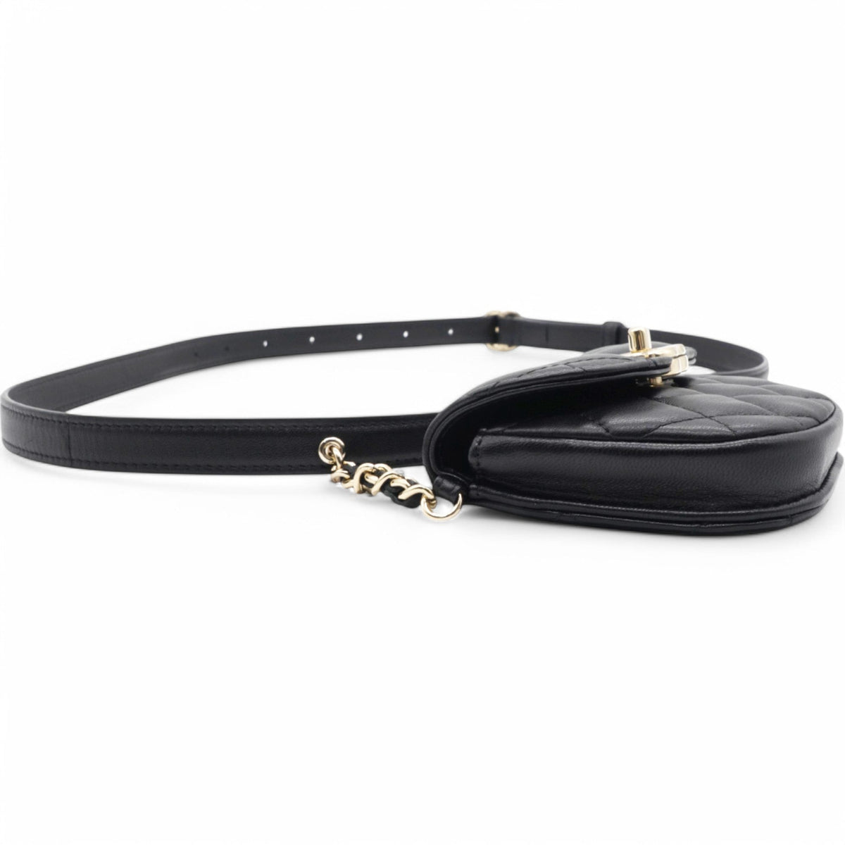 Chanel Tweed Lambskin Quilted Waist Bag With Coin Purse Black
