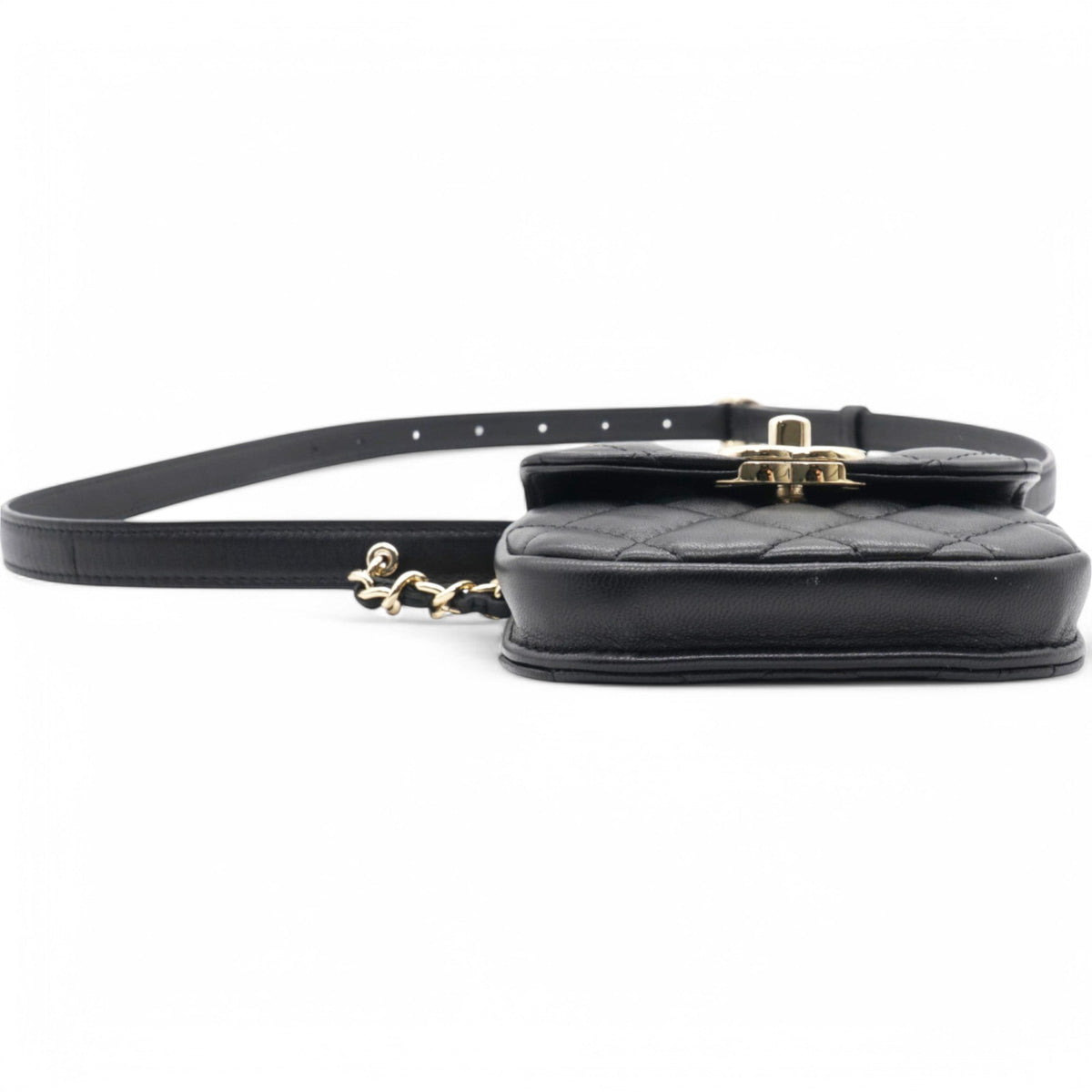 Chanel Tweed Lambskin Quilted Waist Bag With Coin Purse Black