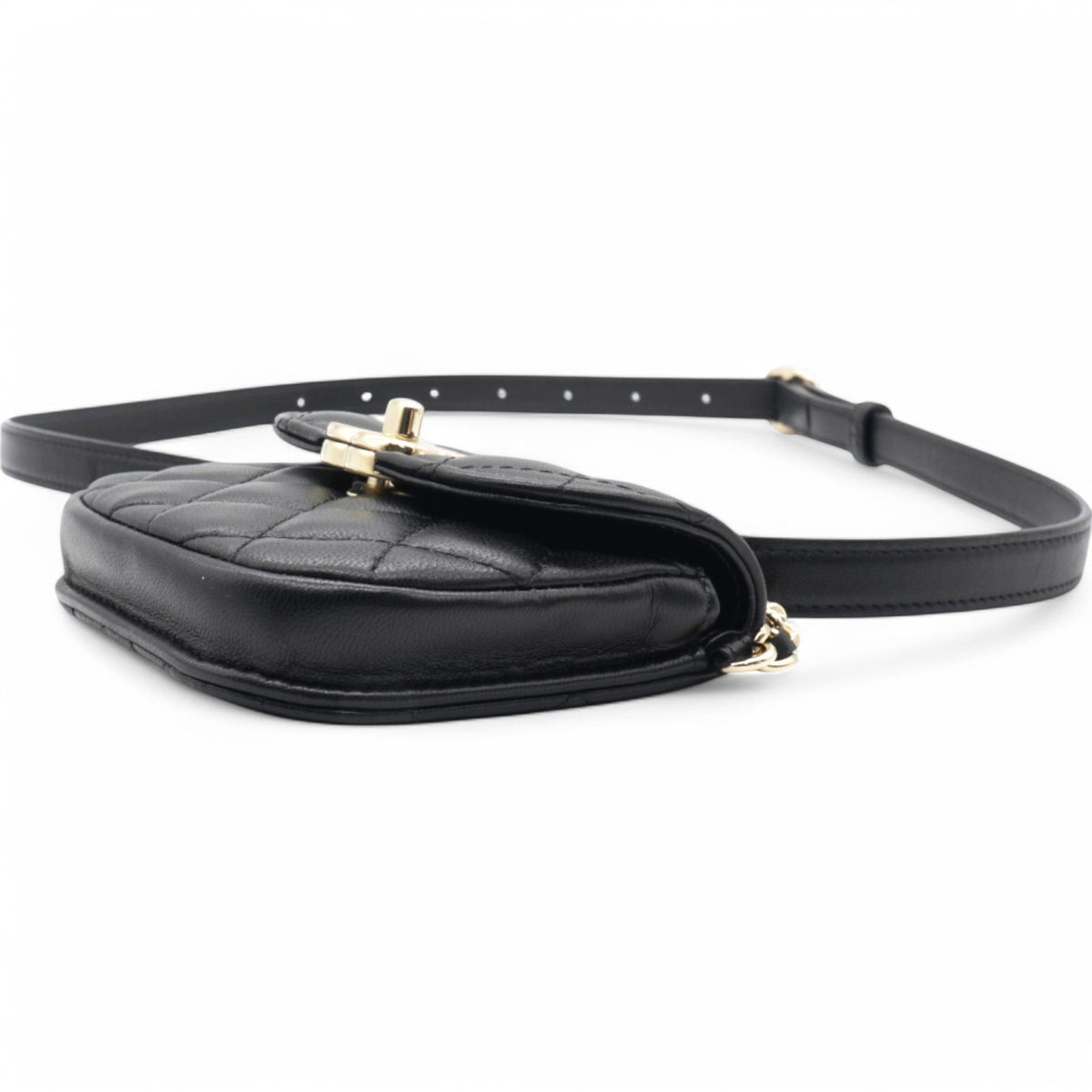 Chanel Tweed Lambskin Quilted Waist Bag With Coin Purse Black