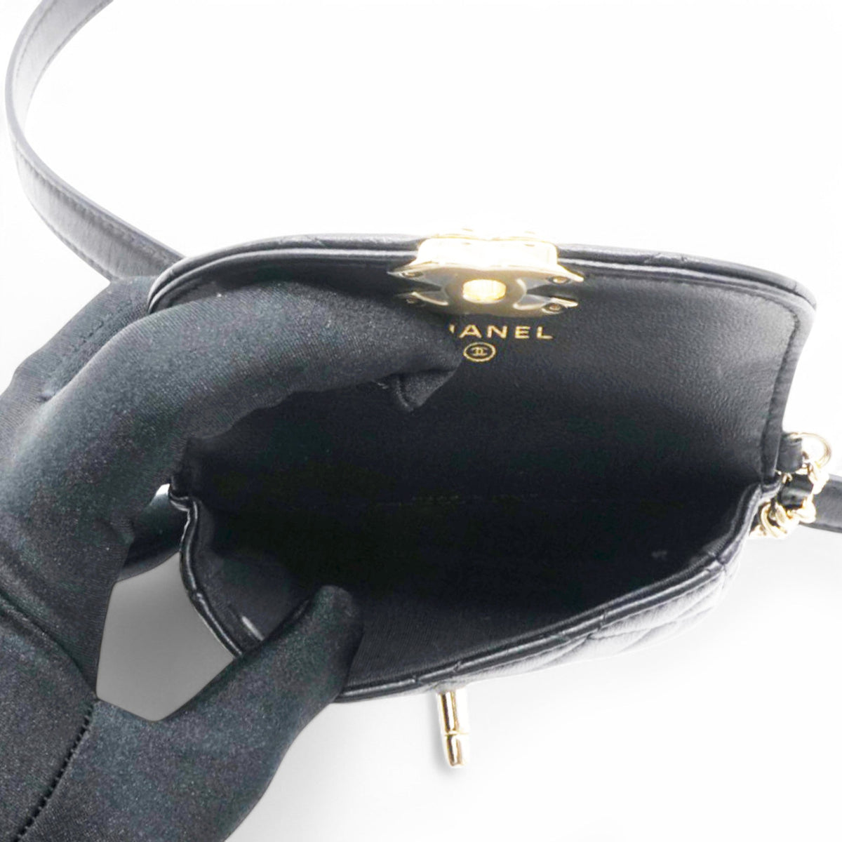 Chanel Tweed Lambskin Quilted Waist Bag With Coin Purse Black
