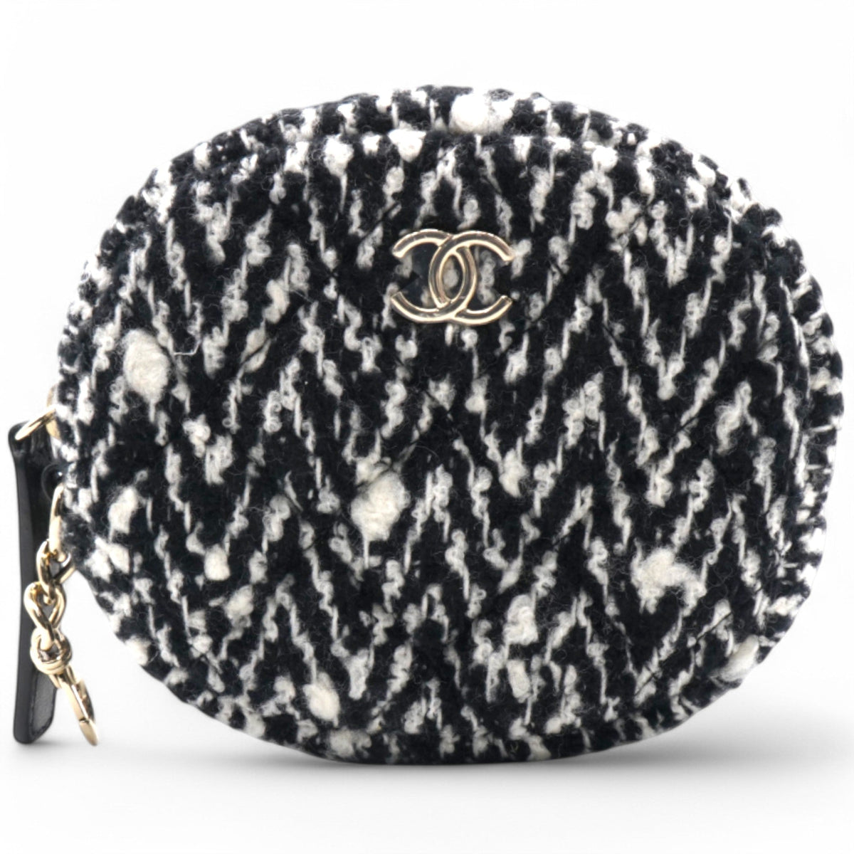 Chanel Tweed Lambskin Quilted Waist Bag With Coin Purse Black