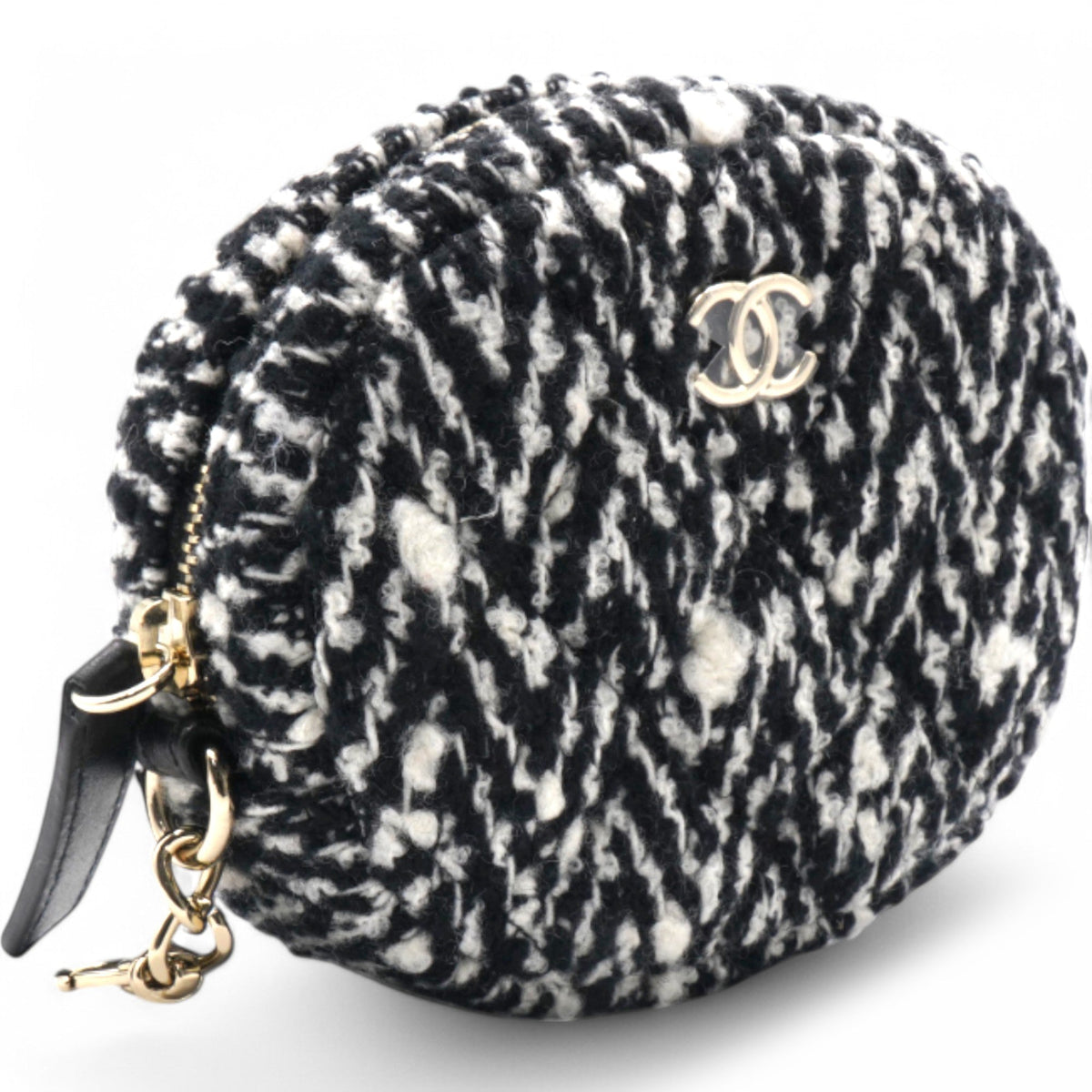 Chanel Tweed Lambskin Quilted Waist Bag With Coin Purse Black