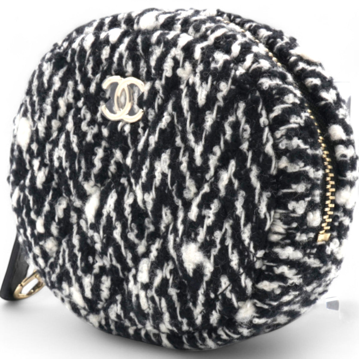 Chanel Tweed Lambskin Quilted Waist Bag With Coin Purse Black
