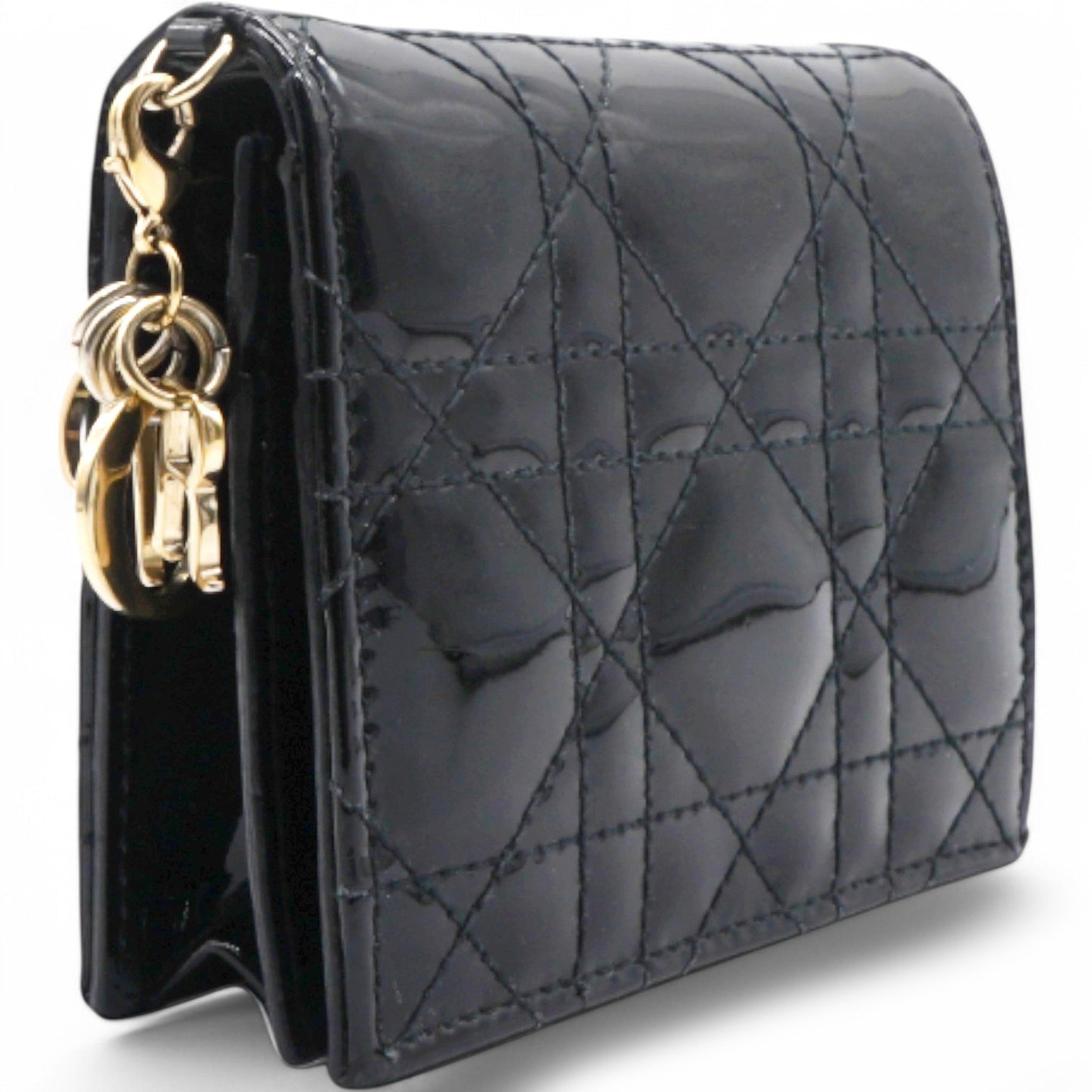 Dior Patent Cannage Lady Dior Wallet Black