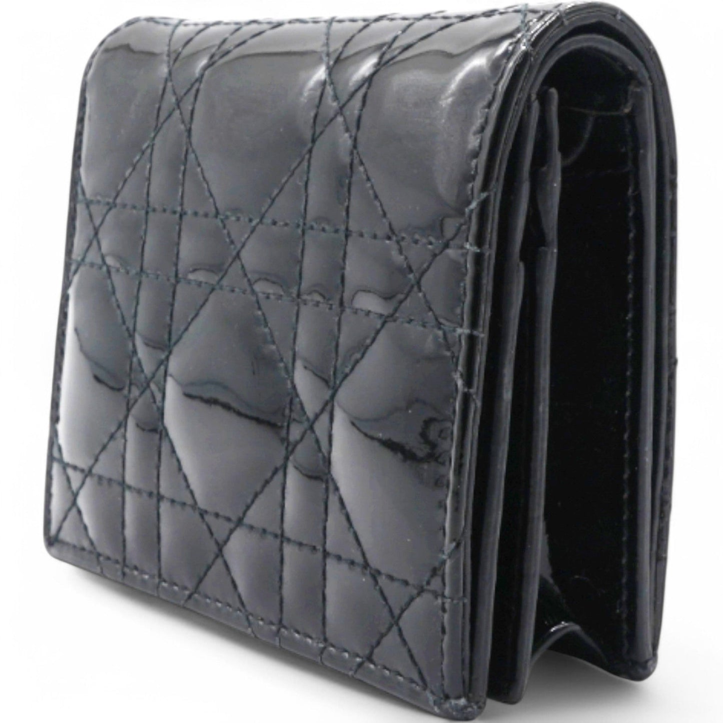 Dior Patent Cannage Lady Dior Wallet Black