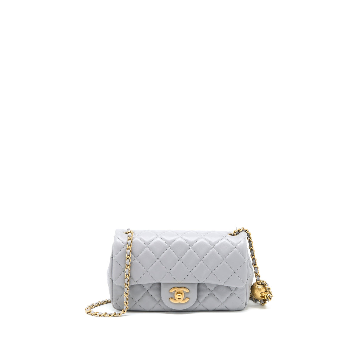 Chanel Pearl Crush Mini Rectangular Flap Bag Lambskin Light Grey Brushed GHW (Microchip)
