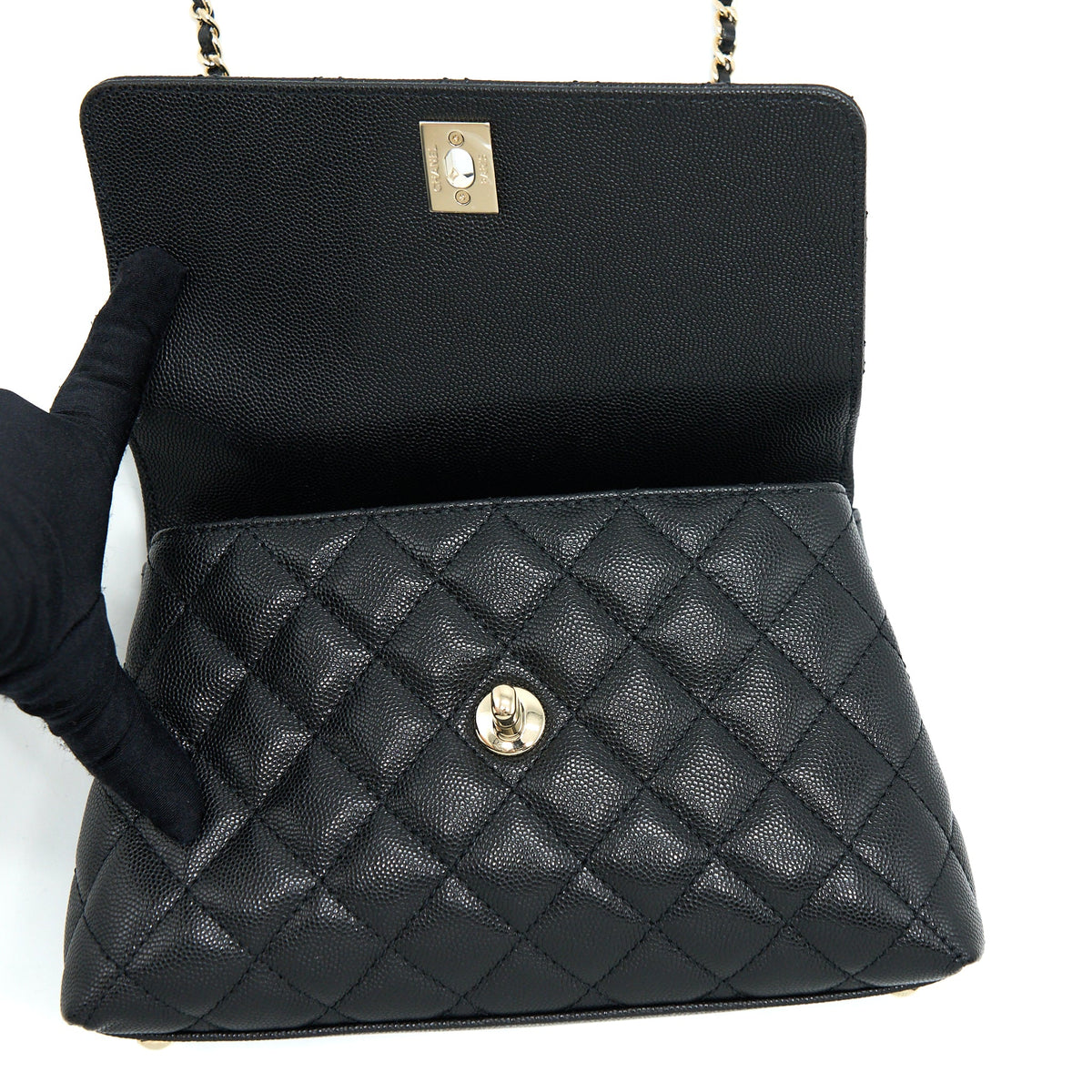 Chanel Small Coco Handle Caviar Black LGHW (Microchip)