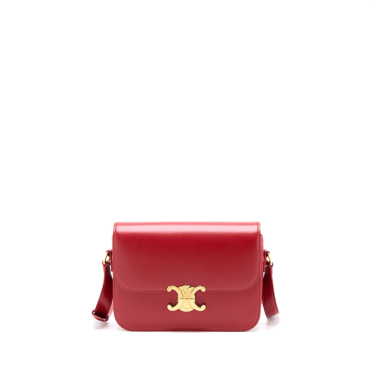 Celine Medium Classique Triomphe Bag Shiny Calfskin Red GHW