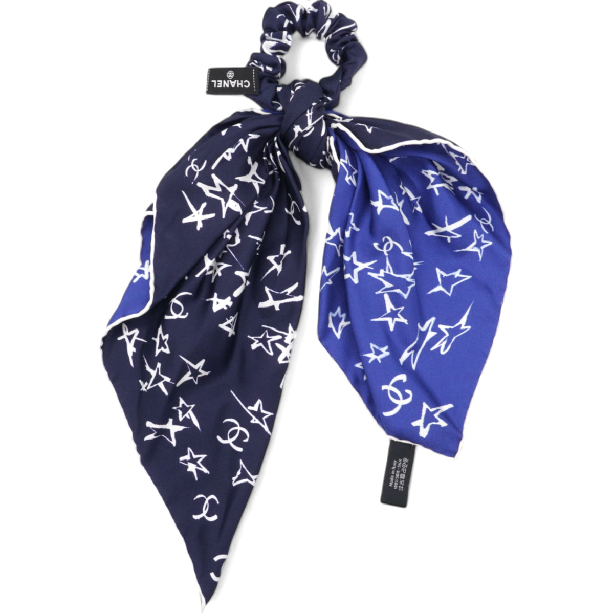 Chanel Hair Tie With Scarf In Blue Silk Navy Blue