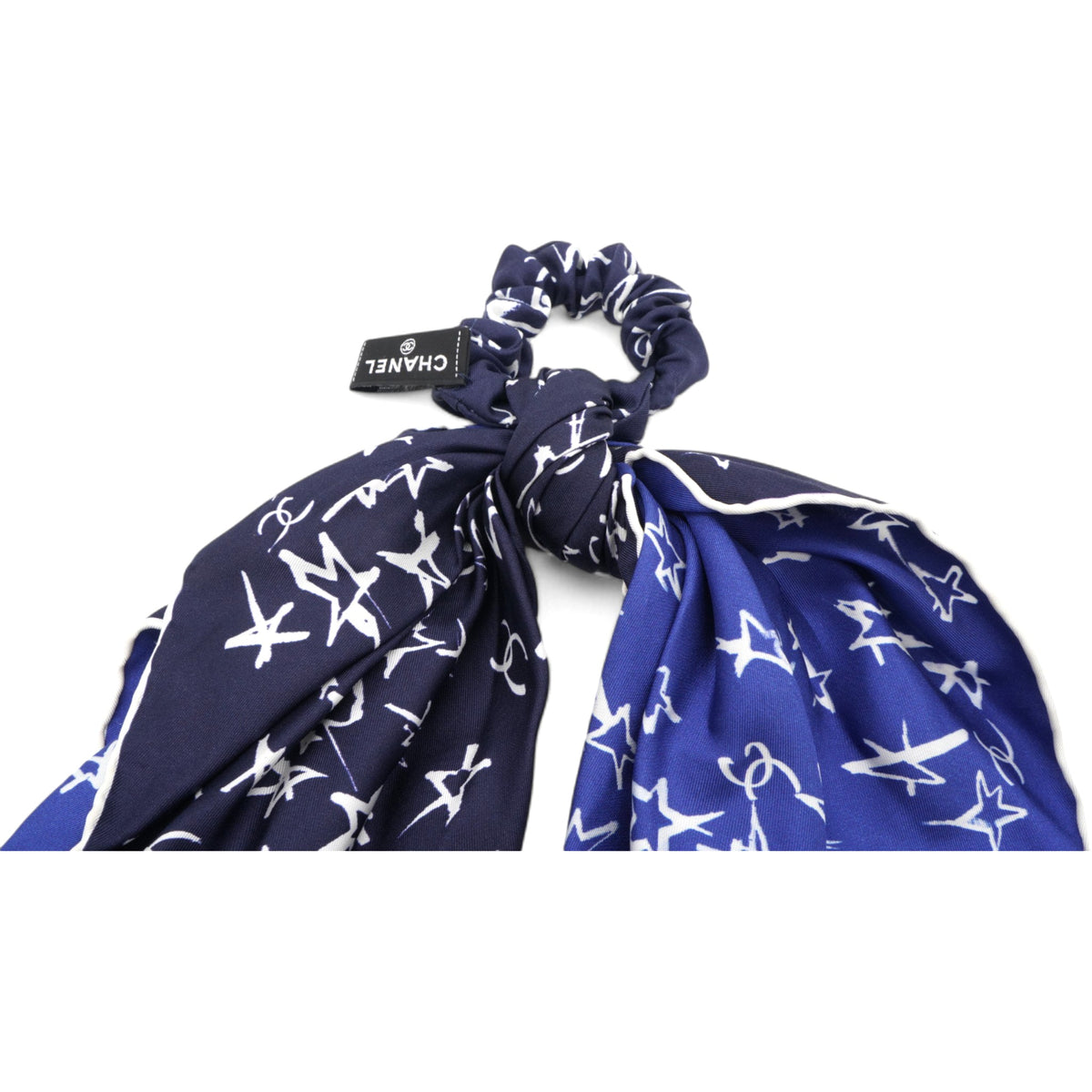 Chanel Hair Tie With Scarf In Blue Silk Navy Blue