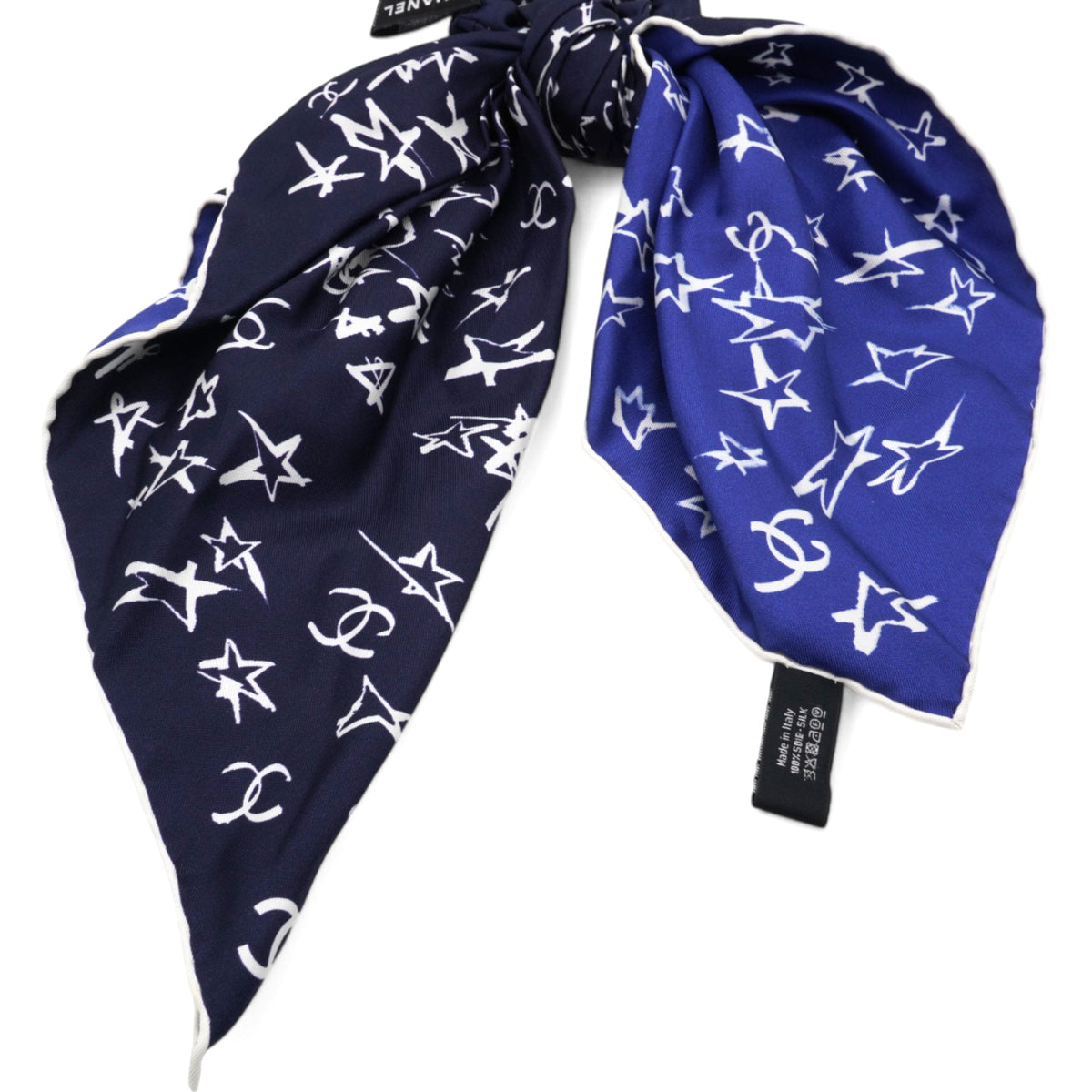 Chanel Hair Tie With Scarf In Blue Silk Navy Blue