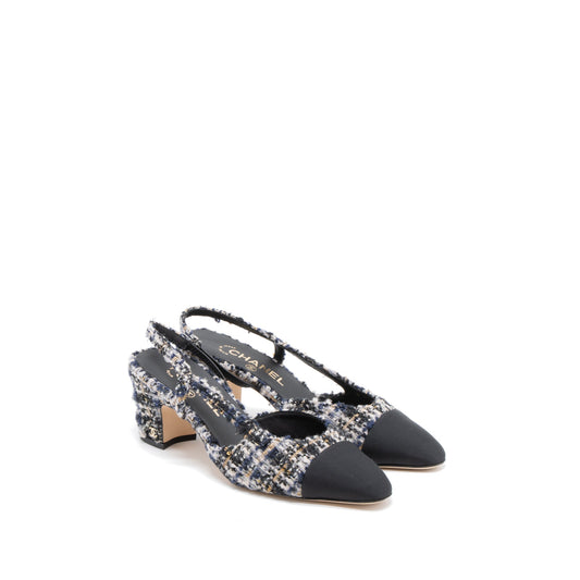 Chanel Size 38.5 Slings Shoes Tweed/Leather Multicolour
