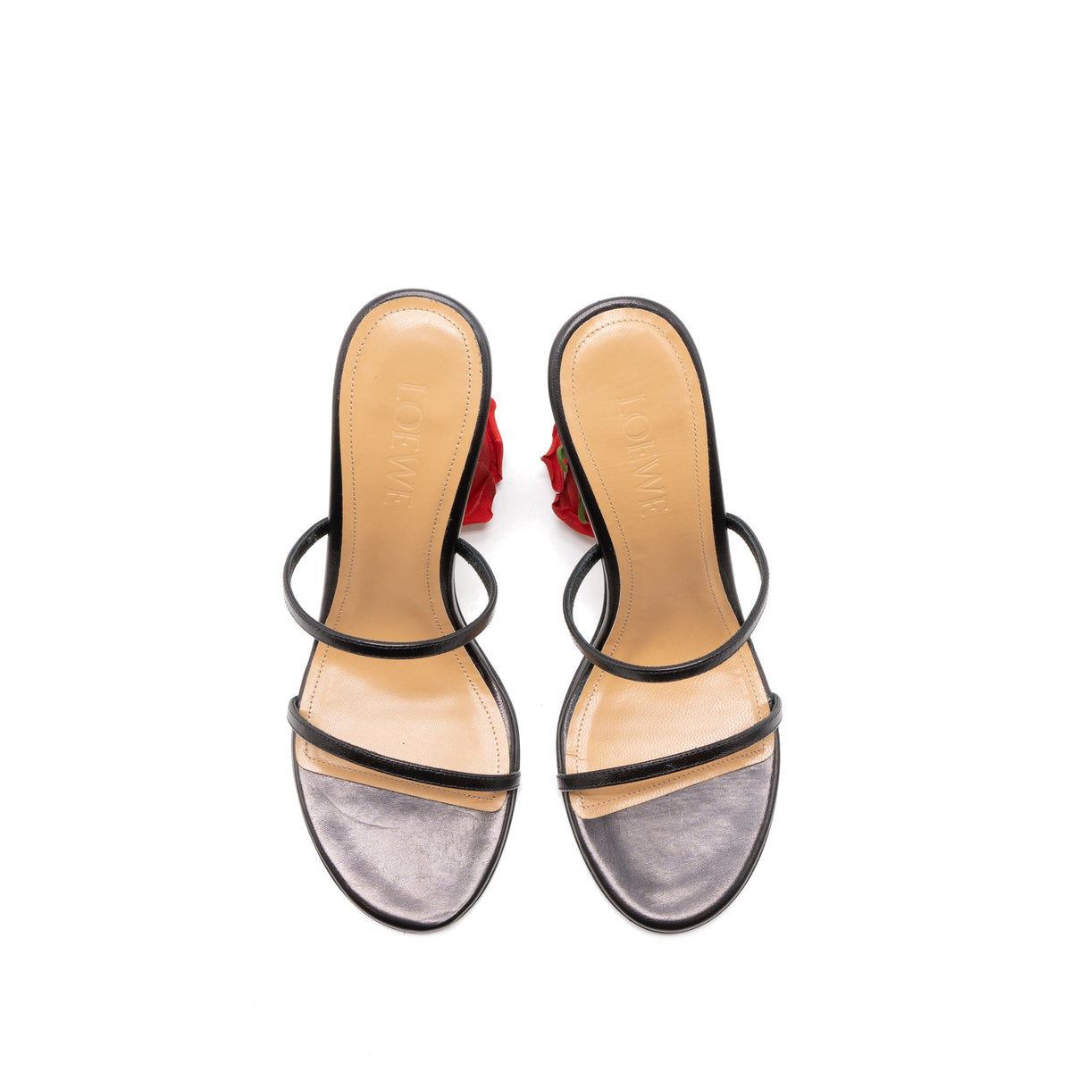 Loewe Size 38 Rose Heel Mules Leather Black/Multicolour