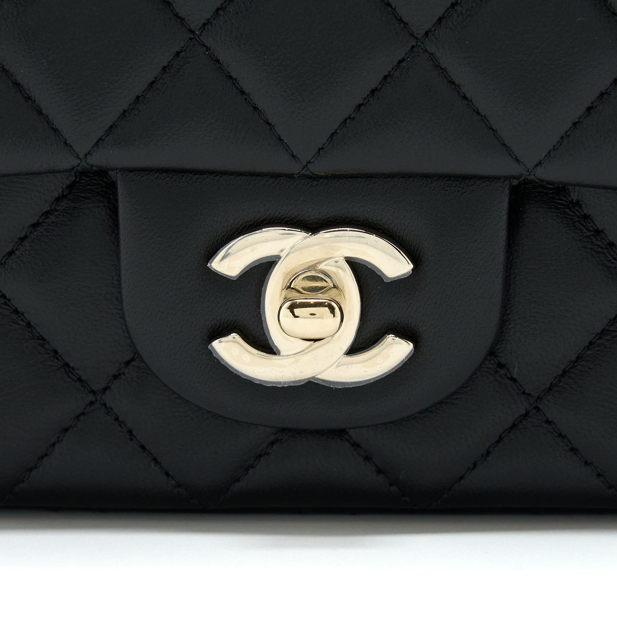 Chanel Mini Rectangular Flap Bag Lambskin Black LGHW (Microchip)