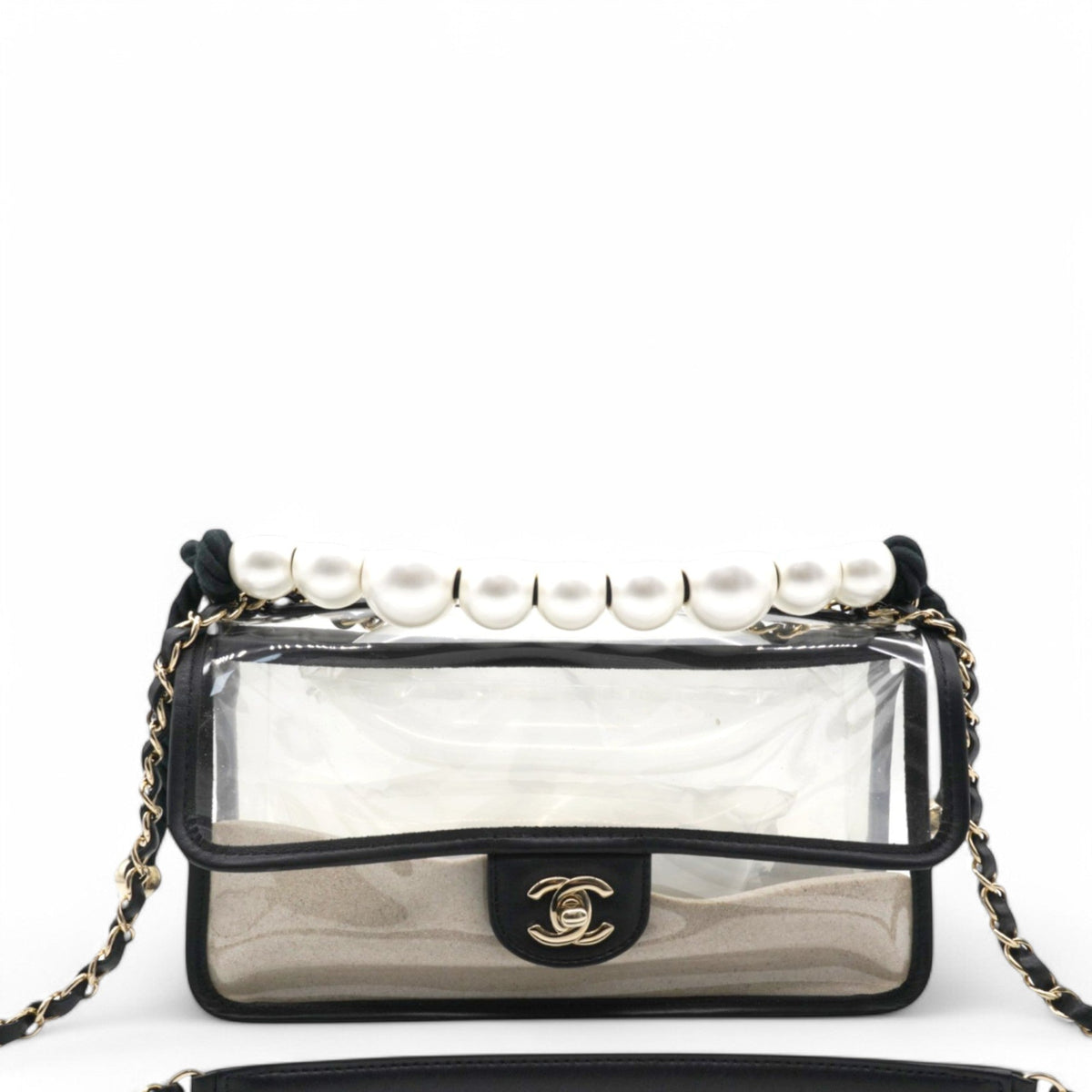 Chanel Lambskin PVC Sand By The Sea Flap With Pearl Strap Black