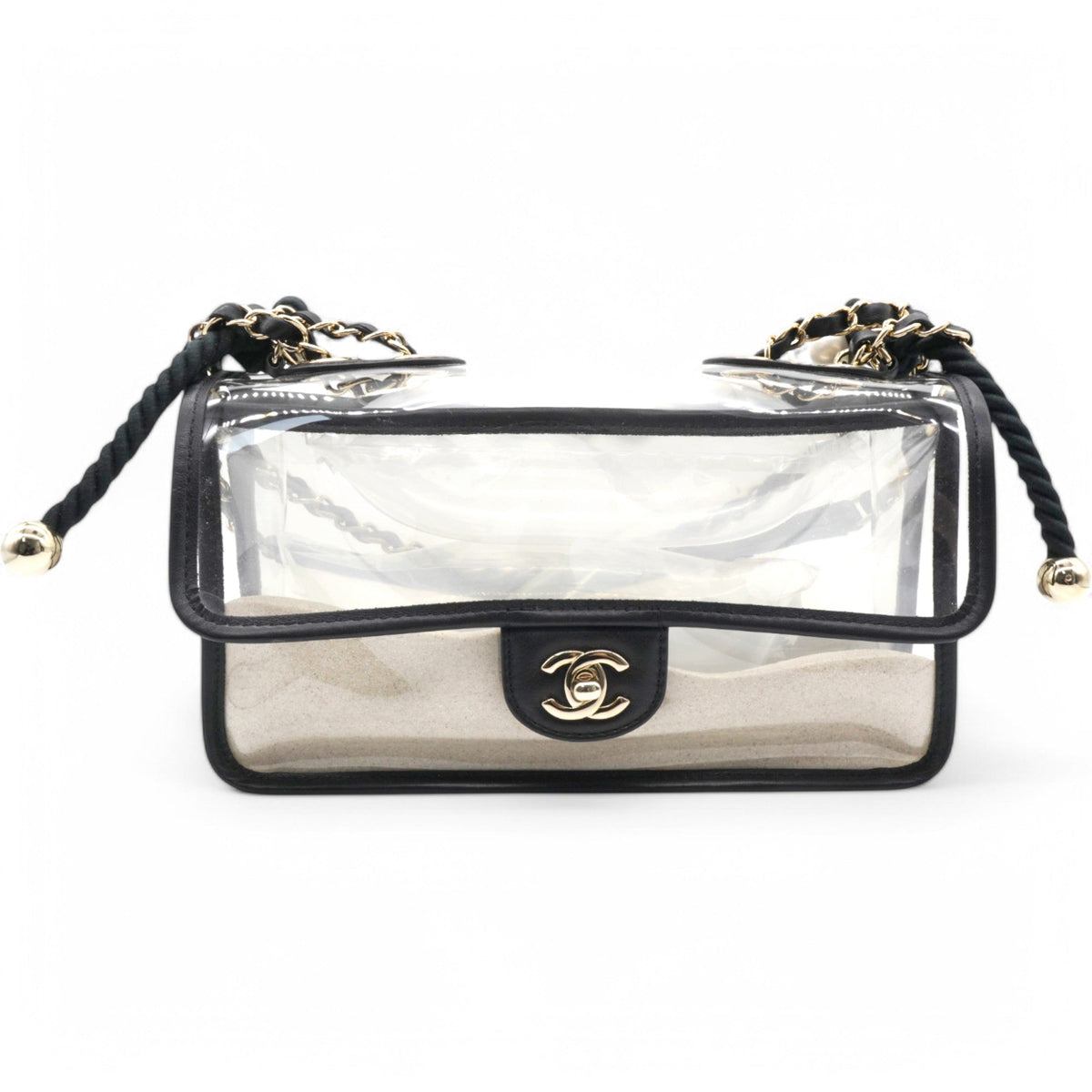 Chanel Lambskin PVC Sand By The Sea Flap With Pearl Strap Black