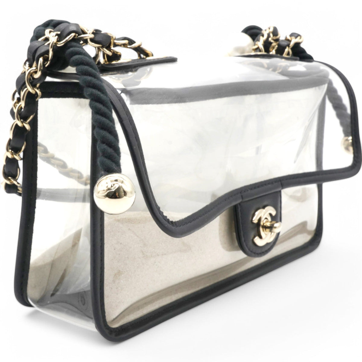 Chanel Lambskin PVC Sand By The Sea Flap With Pearl Strap Black