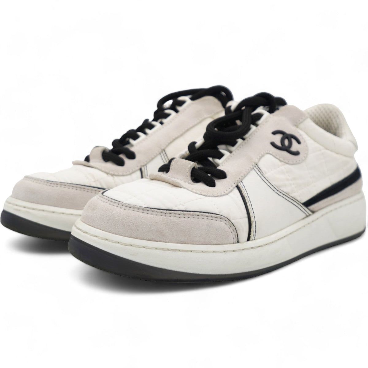 Chanel Suede Fabric Calfskin Women CC Sneakers 36