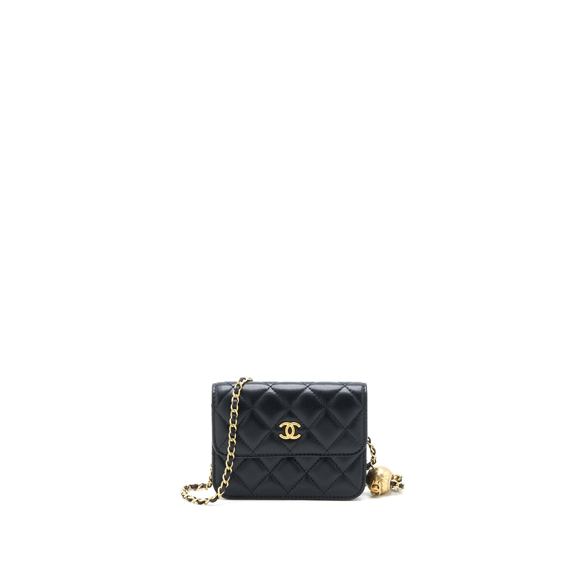 Chanel Pearl Crush Mini Flap Belt Bag with Chain Lambskin Black Brushed GHW