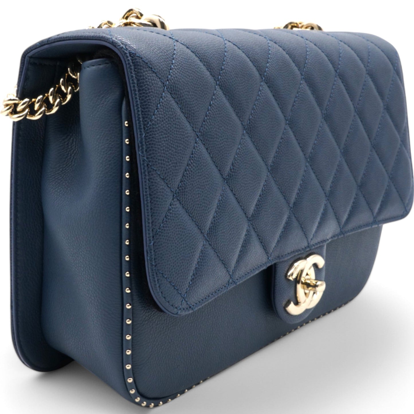 Chanel Matelasse Coco Mark Chain Caviar Shoulder Bag Navy
