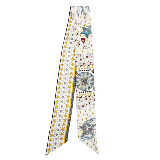 Dior White/Red Silk L'Etoile Tarot Mitzah Twilly Scarf