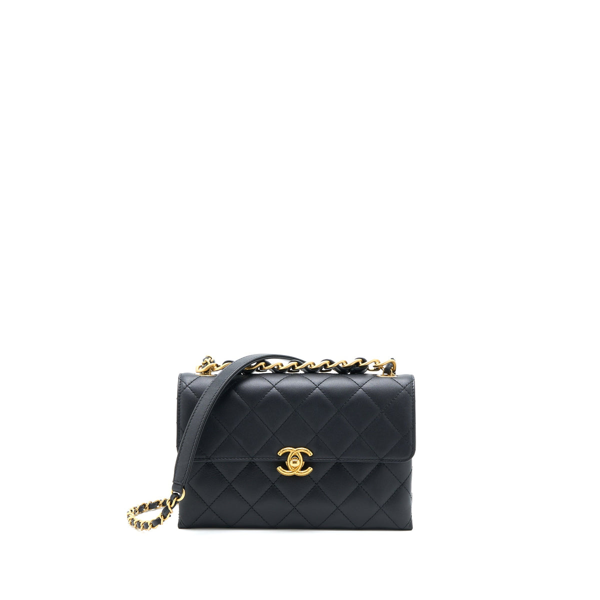 Chanel Handle Flap Bag Calfskin Black Brushed GHW (Microchip)