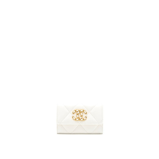 Chanel 19 Flap  Holder Lambskin White Brushed GHW (Microchip)