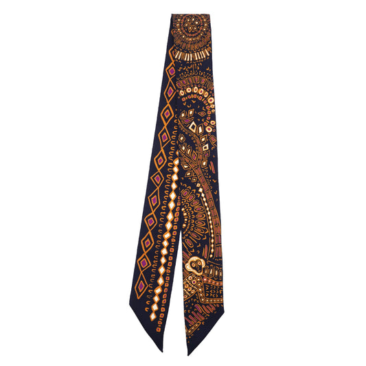 Dior Muffler/Scarf Black Mitzah Silk Animal Pattern Giraffe Twilly