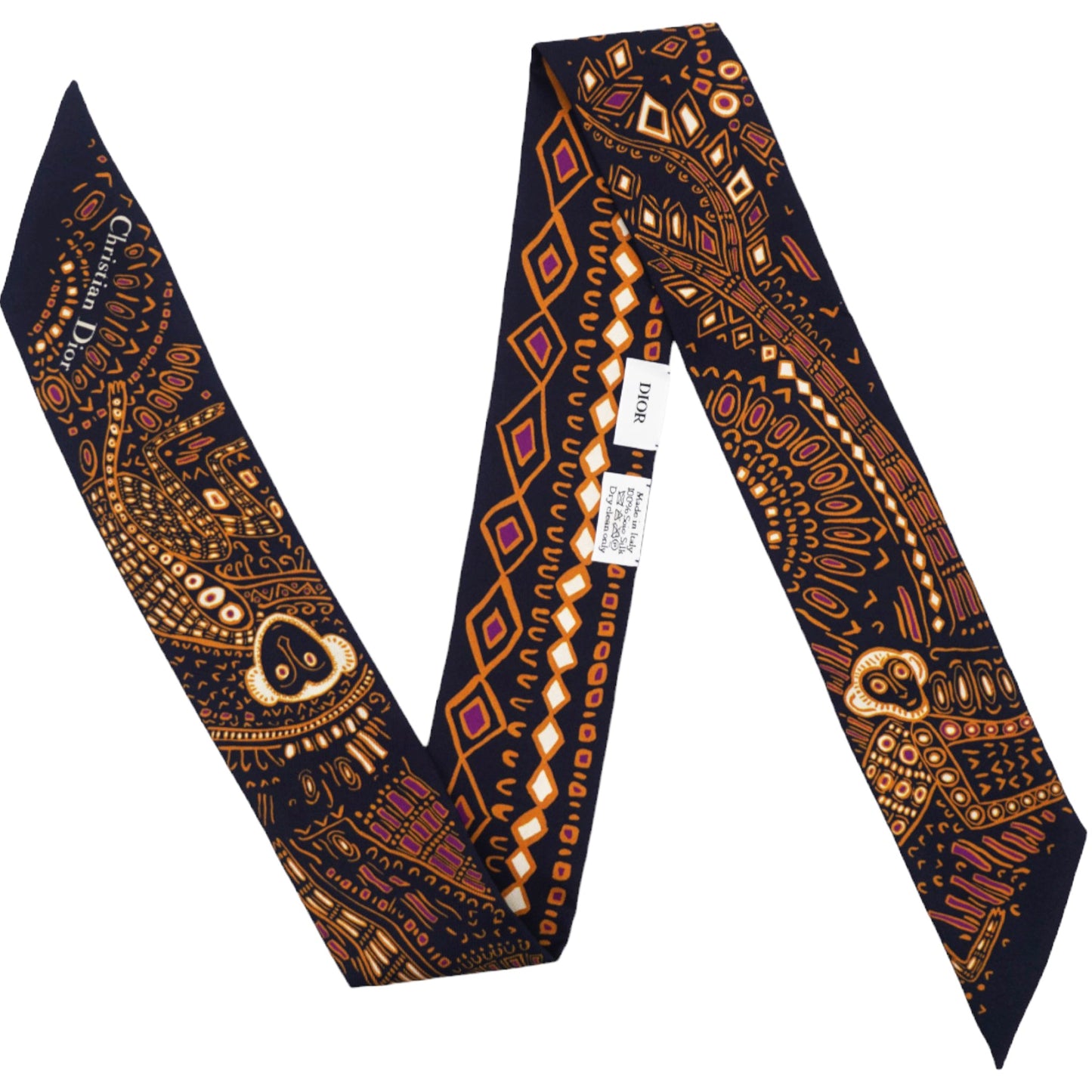 Dior Muffler/Scarf Black Mitzah Silk Animal Pattern Giraffe Twilly