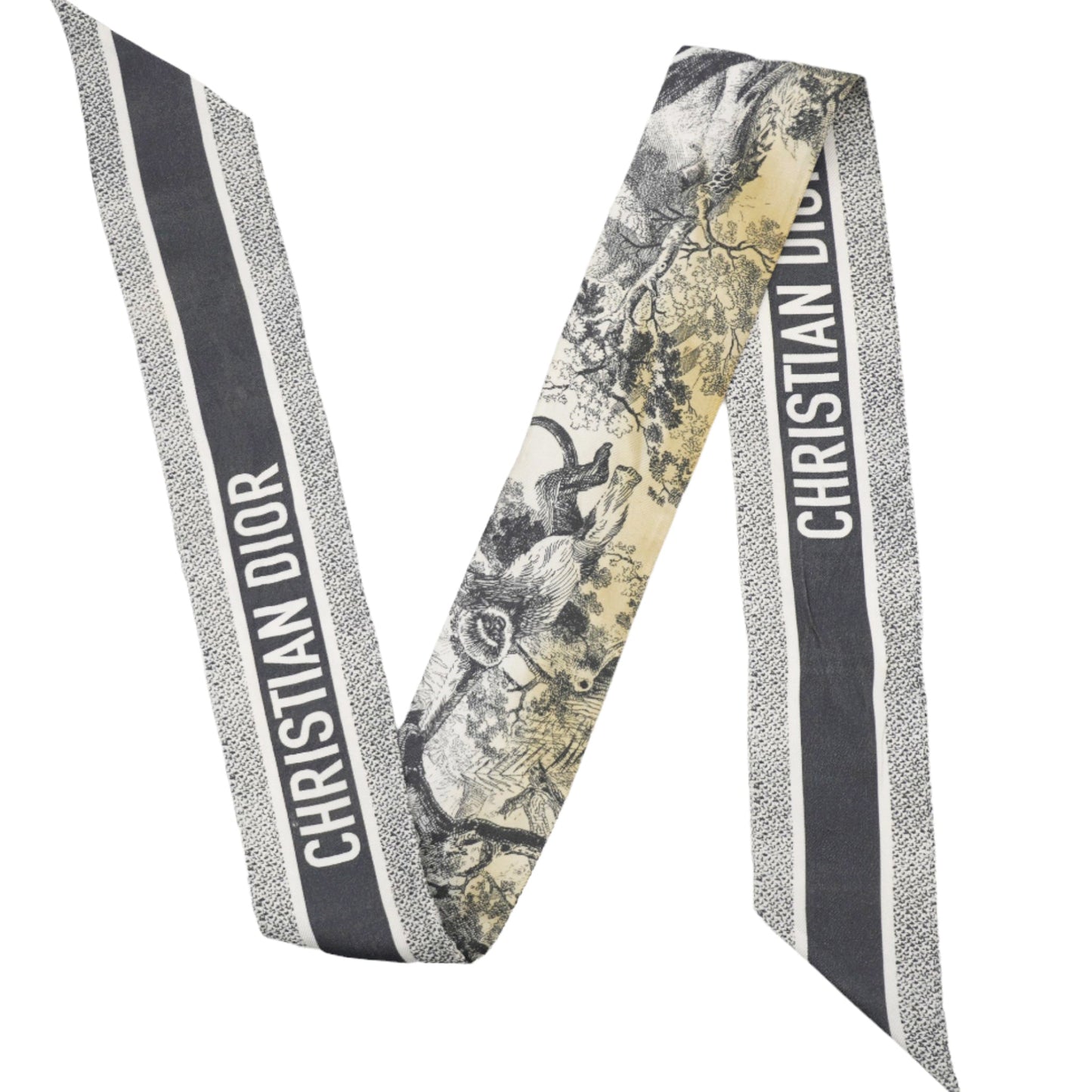 Dior Silk Toile De Jouy Reverse Capri Mitzah Scarf Navy Blue