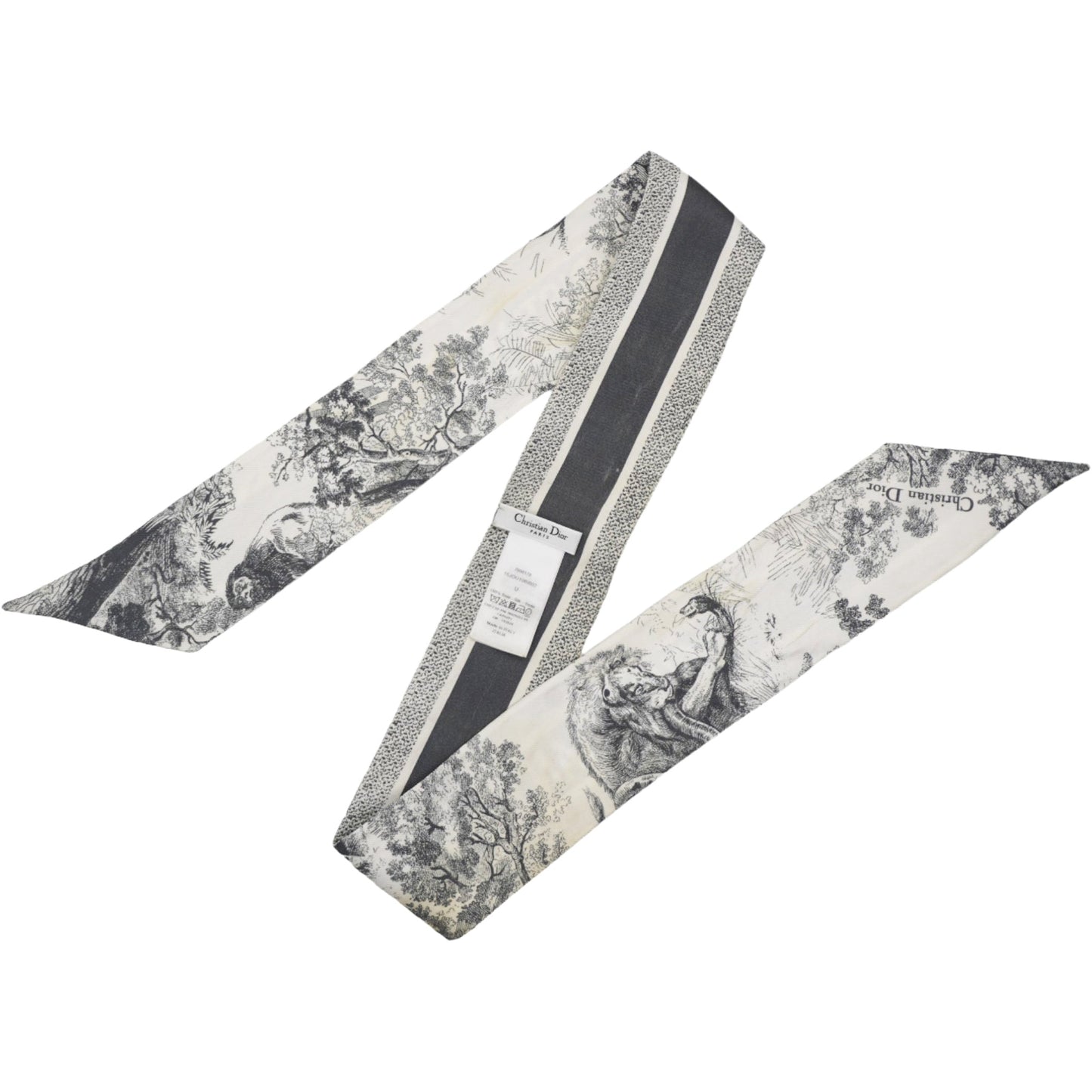 Dior Silk Toile De Jouy Reverse Capri Mitzah Scarf Navy Blue