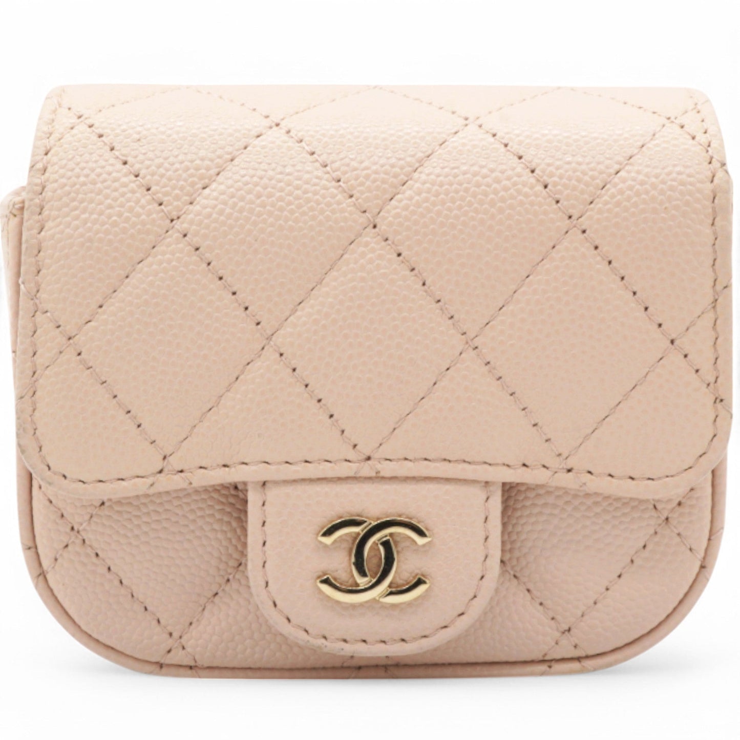 Chanel Caviar Quilted Micro Clutch With Chain Light Beige