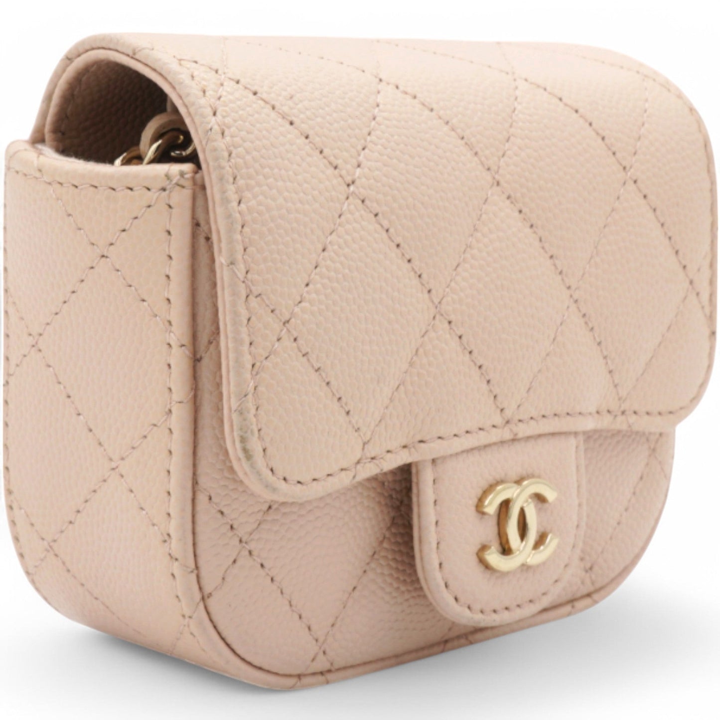 Chanel Caviar Quilted Micro Clutch With Chain Light Beige