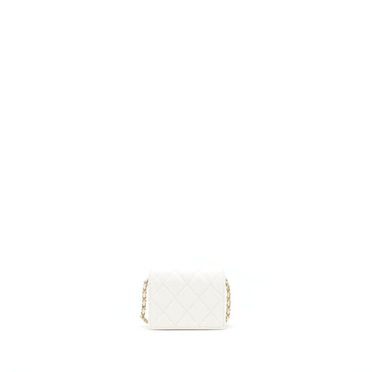 Chanel 21B Card Holder On Chain Caviar White LGHW