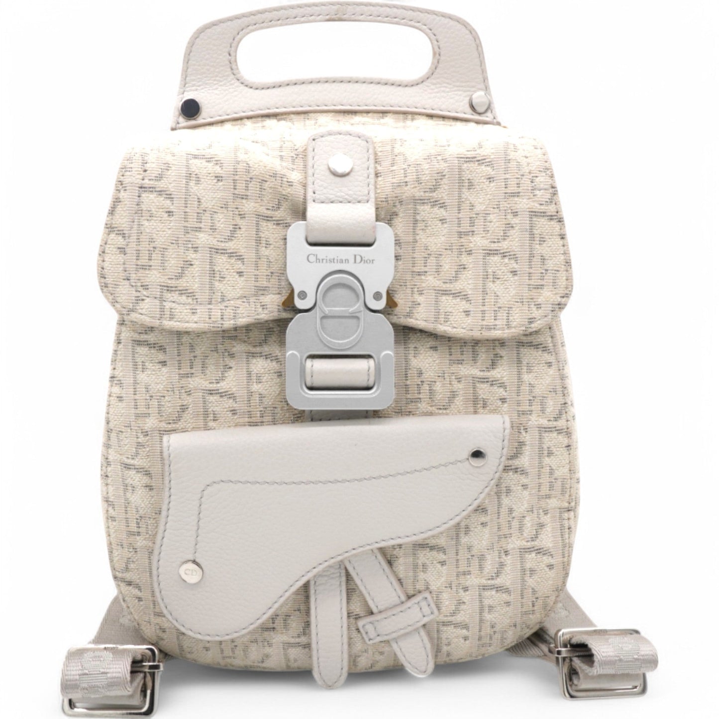 Dior HOMME Oblique Jacquard Calfskin Mini Saddle Backpack Beige
