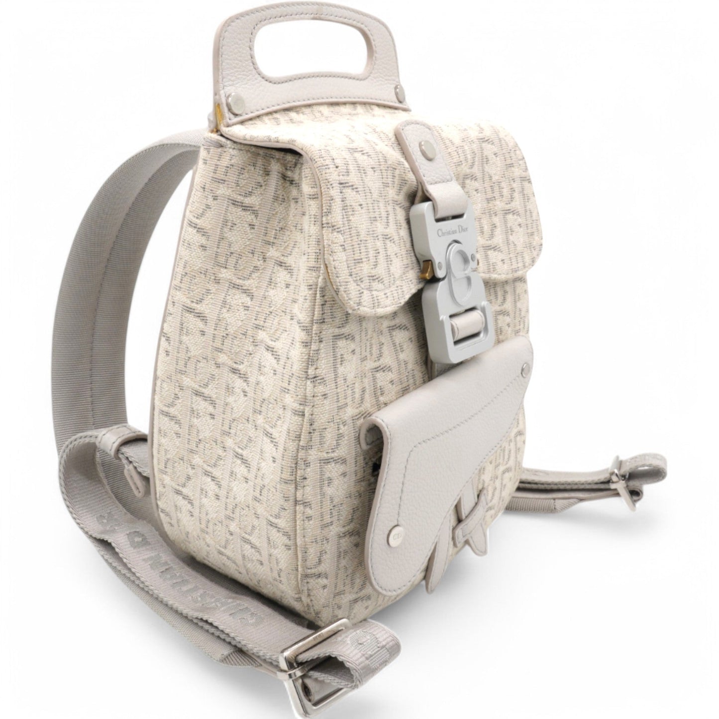 Dior HOMME Oblique Jacquard Calfskin Mini Saddle Backpack Beige