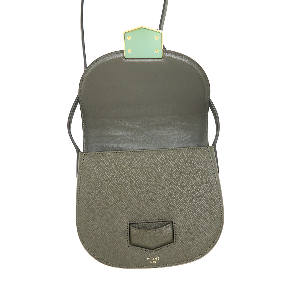 Celine Small Trotteur bag grained calfskin Olive green GHW