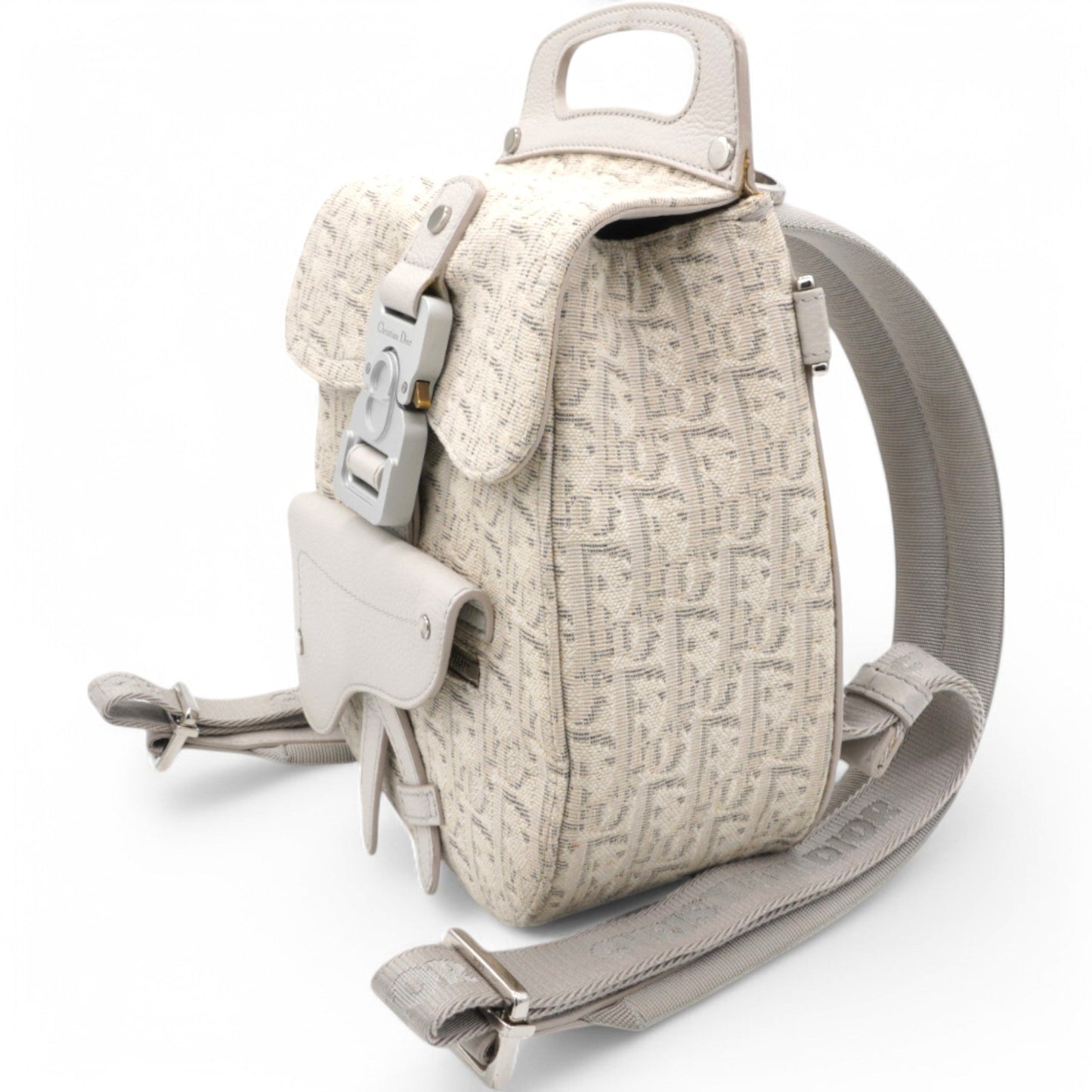 Dior HOMME Oblique Jacquard Calfskin Mini Saddle Backpack Beige