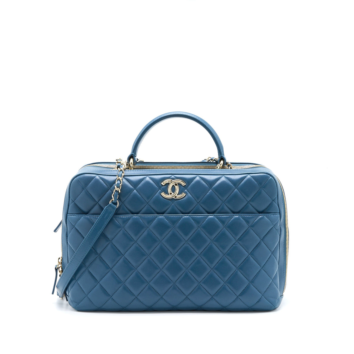 Chanel Quilted Large Trendy CC Bowling Bag Lambskin Blue LGHW