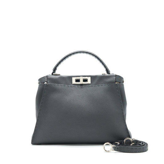 Fendi Grained Calfskin Medium Peekaboo Tote Bag Dark Grey SHW