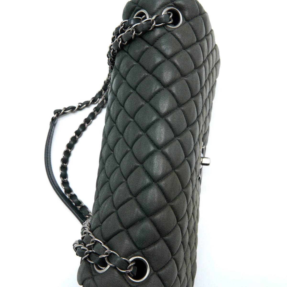 Chanel Quilted Flap Bag Iridescent Calfskin Dark Green Ruthenium SHW