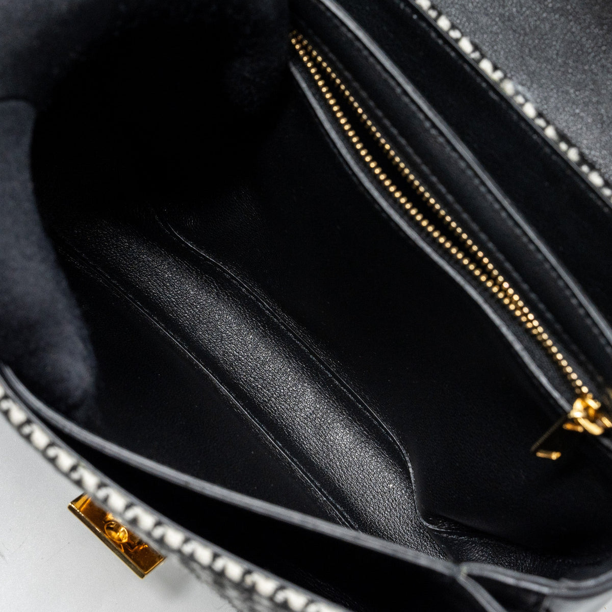 Celine Medium C Bag Tweed/ Leather Black/ White GHW