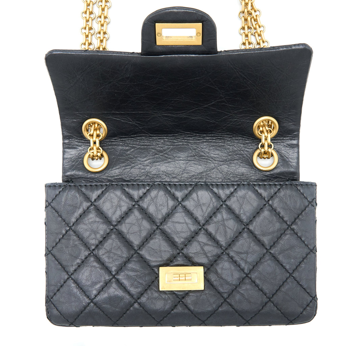 Chanel Mini 2.55 Reissue Flap Bag Aged Calfskin Black Brushed GHW (Microchip)