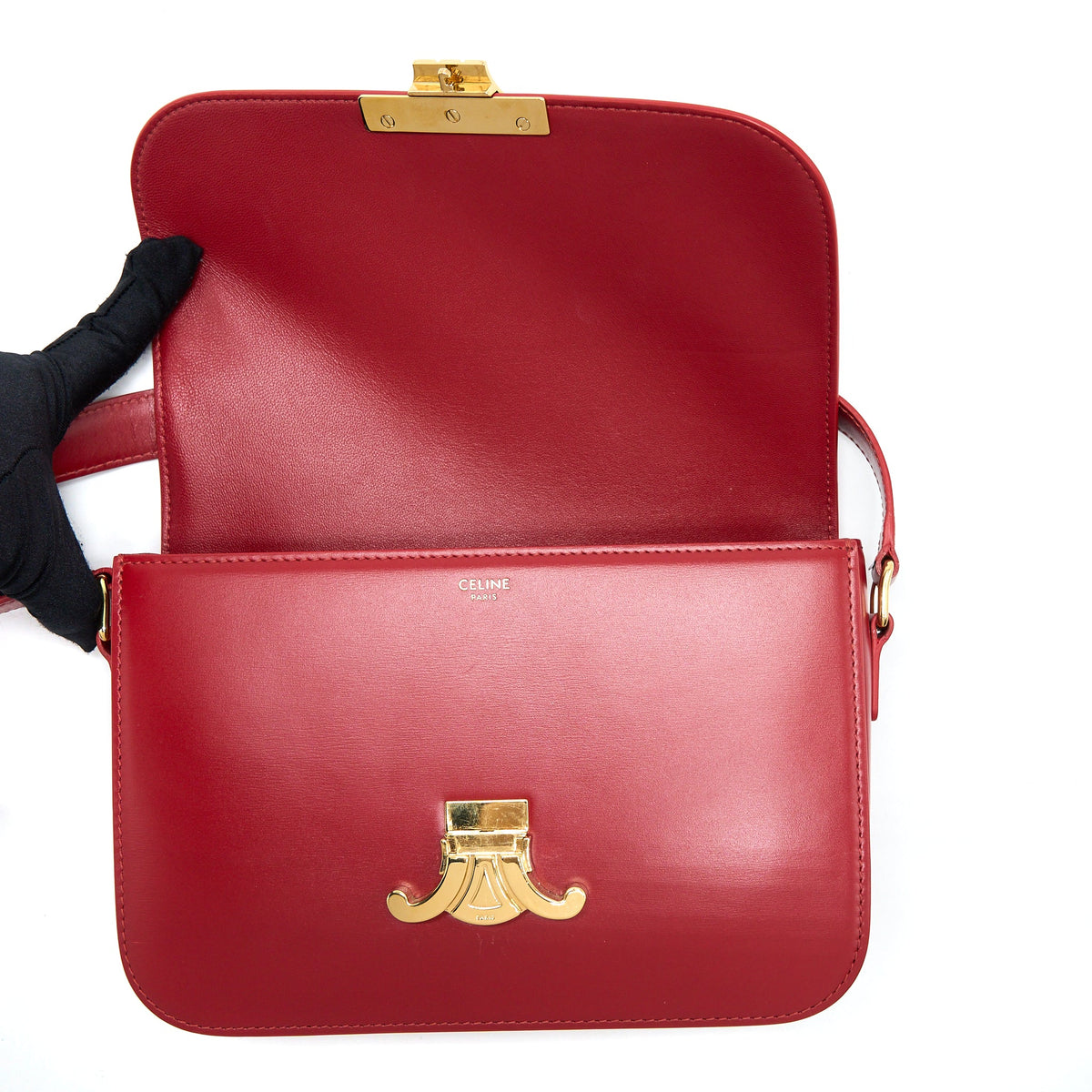 Celine Medium Classique Triomphe Bag Shiny Calfskin Red GHW