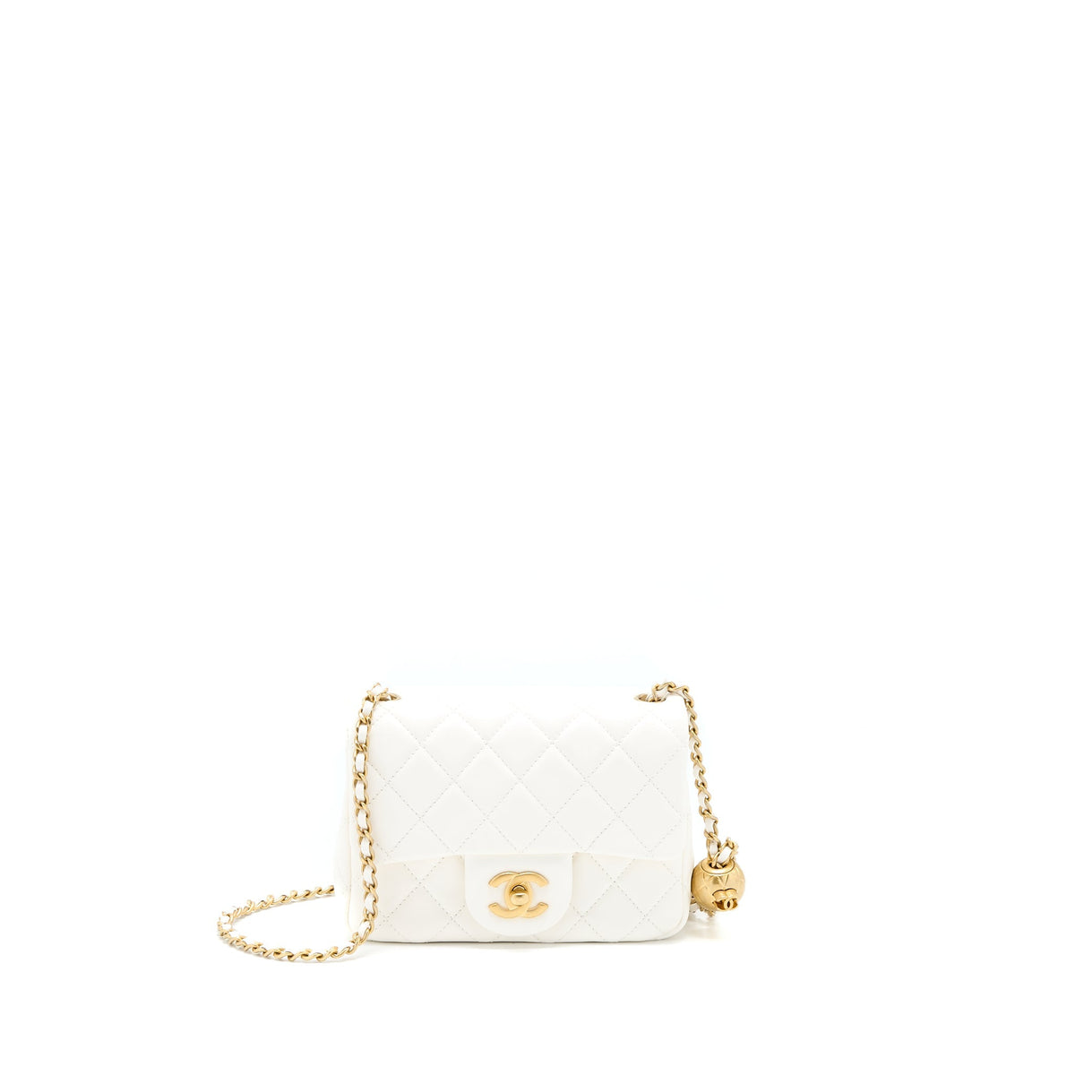 Chanel Pearl Crush Mini Square Flap Bag Lambskin White GHW(Microchip)