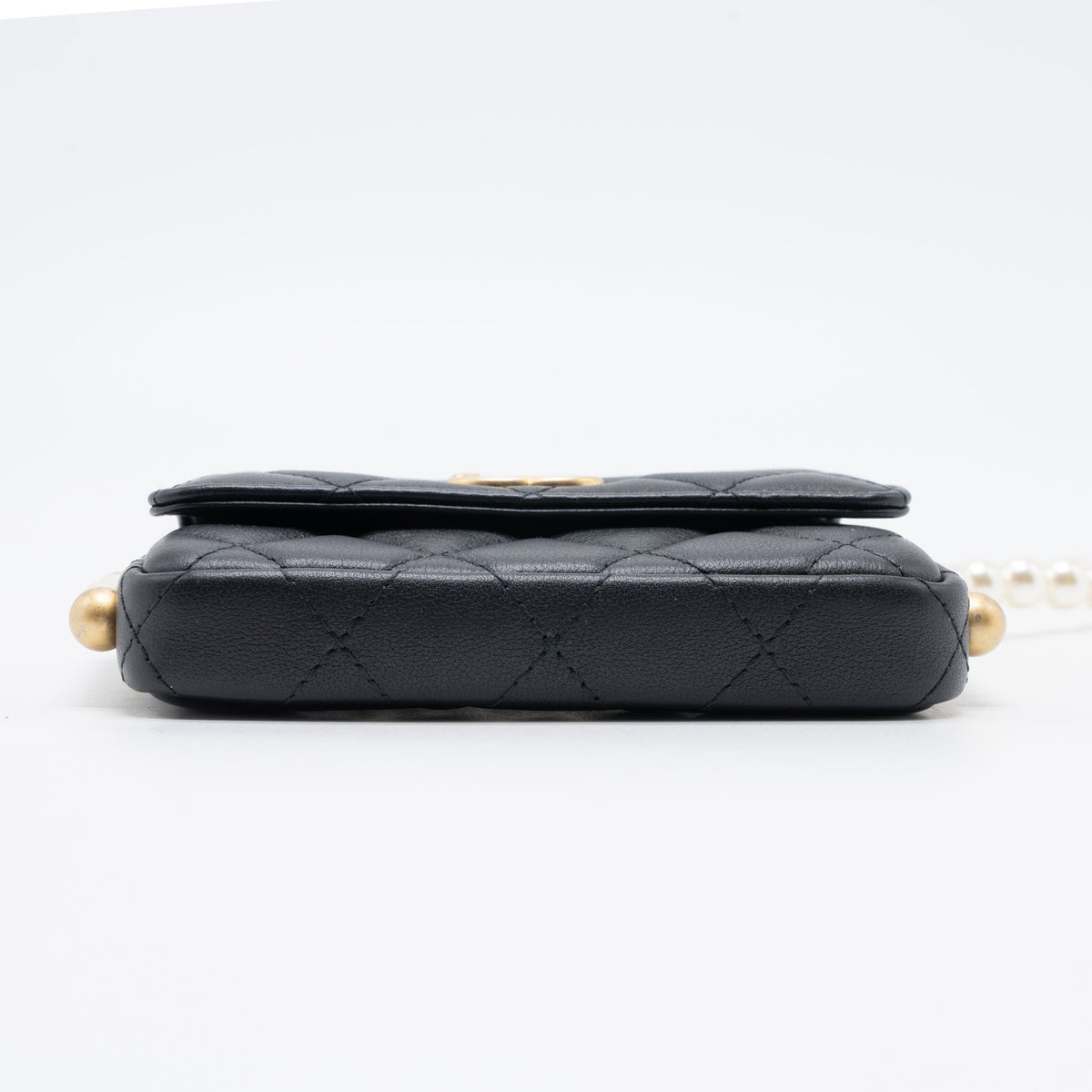 Chanel Pearl Chain Mini Flap Bag Lambskin Black Brushed GHW